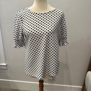 Elegant Black Polka Dot Blouse with Ruffle Sleeves